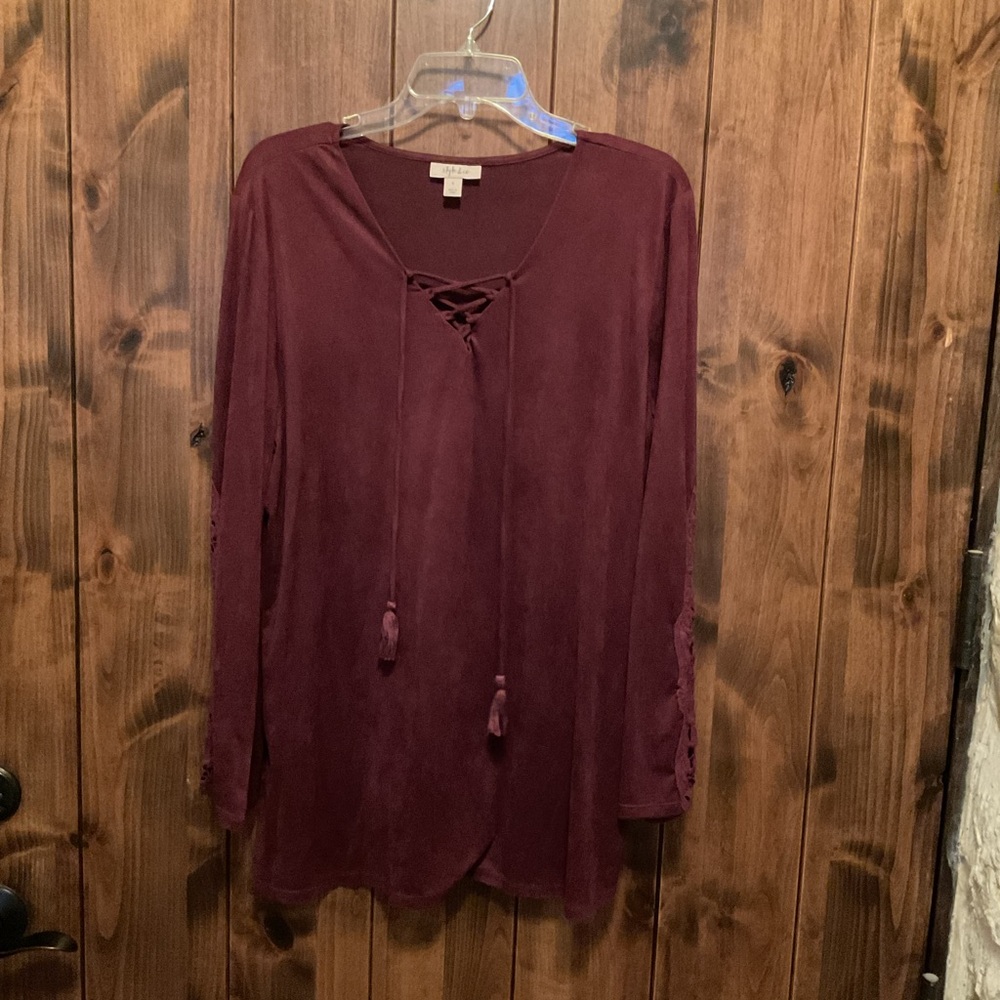 Style & Co. Burgundy Lace-Up Tunic